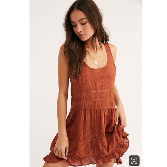 Free People Dresses & Skirts - FREE PEOPLE NWOT VOILE LACE TRAPEZE SLIP BROWN